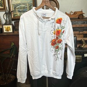 NWT Vintage Crazy Shirts Lightweight California Poppies Henley Sweatshirt Shirt